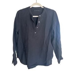 Jenni Kayne Cypress Collarless Slub 100% Cotton Gauzy Long-Sleeve Shirt Medium